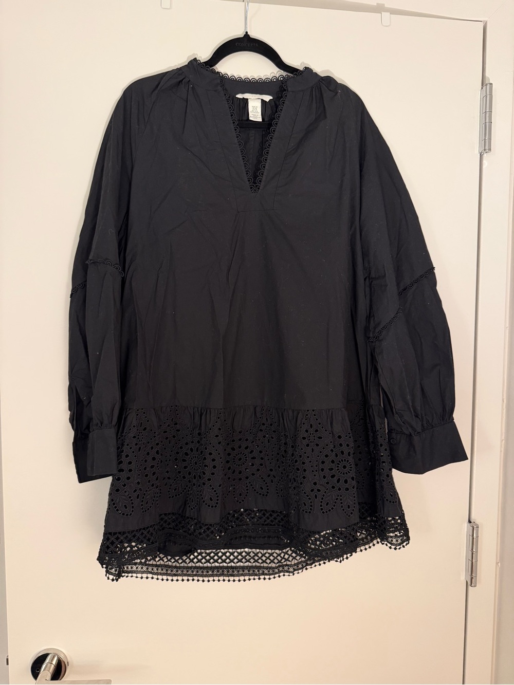 Black Poplin Eyelet Shift Dress